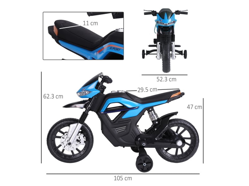  Moto électrique 6v pour enfants avec roues et phares, en pp et métal, 105 x 52,3 x 62,3 cm, bleue et noire  - Conforama E