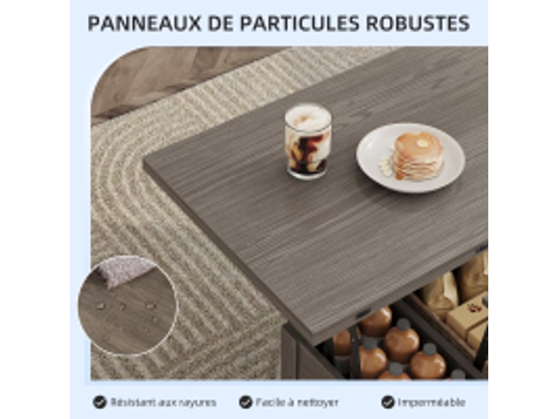 Table basse havenlyhome, table de salon avec plateau relevable pliant, 2 tiroirs, rangement ouvert et compartiment caché, 50 x 100 x 52 à 68 cm, marron rustique - Conforama R