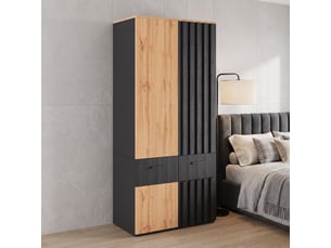Armoire,90x50x200 cm,avec penderie, 2 tiroirs et étagères,mdf,noire et effet bois