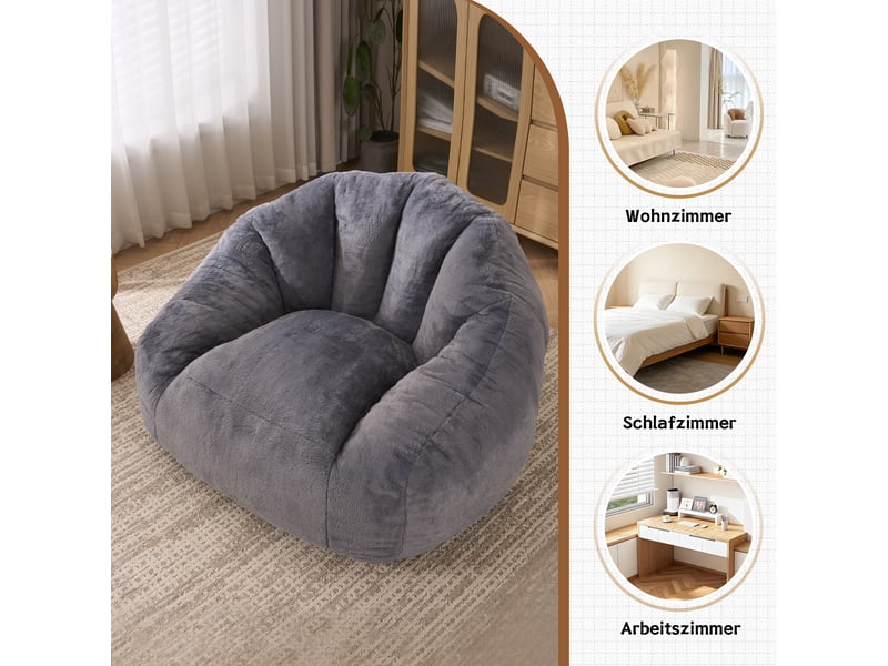  Pouf adulte,111x123x75 cm,sans montage,fausse fourrure polyester,gris  - Conforama D