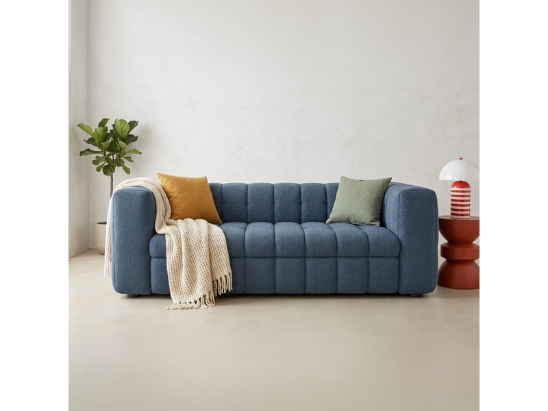 Canapé capitonné convertible 3 places en tissu chenille bleu foncé - ouverture express - cester Cester - Conforama B