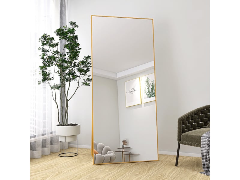  Miroir sur pied 180x80cm doré - miroir mural pleine longueur - cadre en alliage d'aluminium - verre trempé hd anti-explosion  - Conforama B