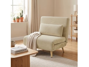 Fauteuil-lit 3-en-1 convertible en velours côtelé beige, dossier 6 positions et couchage 90 x 190 cm