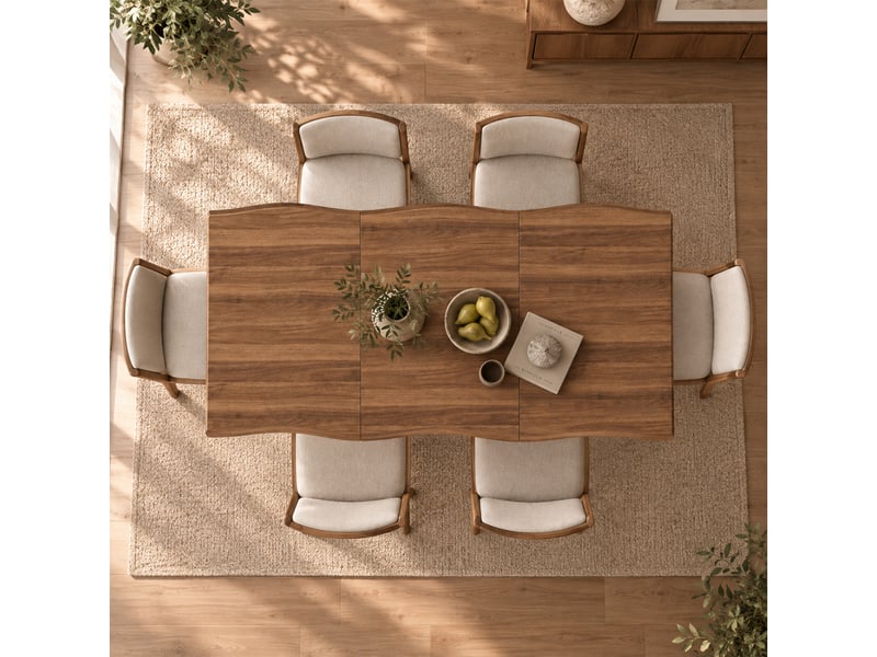  Table à manger rectangulaire 180x78x75 cm pour 4 à 6 personnes, plateau mdf avec bord ondulé, pieds métal en x design moderne - noyer  - Conforama E