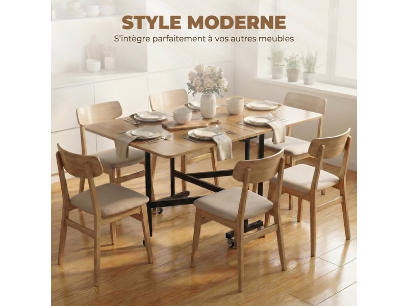 Table à manger pliante sur roulettes pour 4-6 personnes 120 cm, roues avec freins, industriel, 2 abattants, blanc noir  - Conforama A