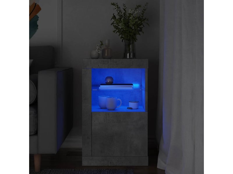 Armoire latérale, meuble de rangement avec lumières led gris béton bois d'ingénierie - Conforama B