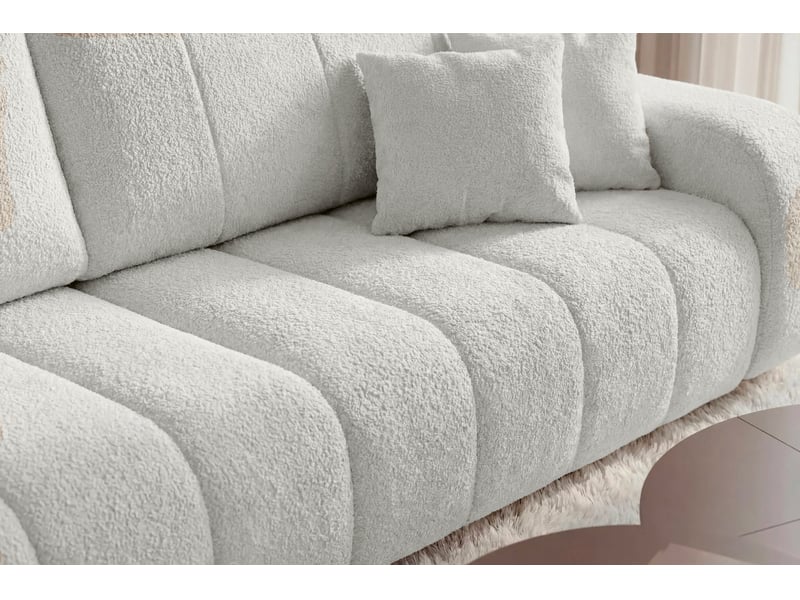  Celeste - canapé droit convertible tissu bouclette 3 places blanc  - Conforama E