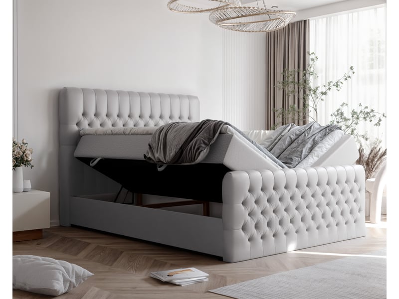  Lit adulte alba plus - 200x200 cm - matelas ressorts + surmatelas - coffre de rangement - éco-cuir résistant gris ALBA PLUS - Conforama C