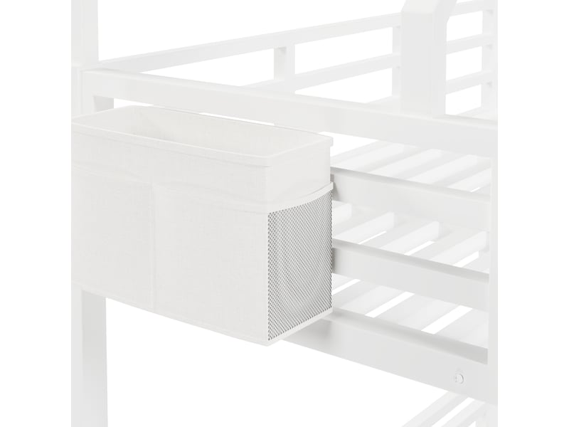  Lit superposé 140x200 cm en métal et mdf avec led, cadre maison diy, rangement en tissu et sécurité blanc chicfurn  - Conforama E
