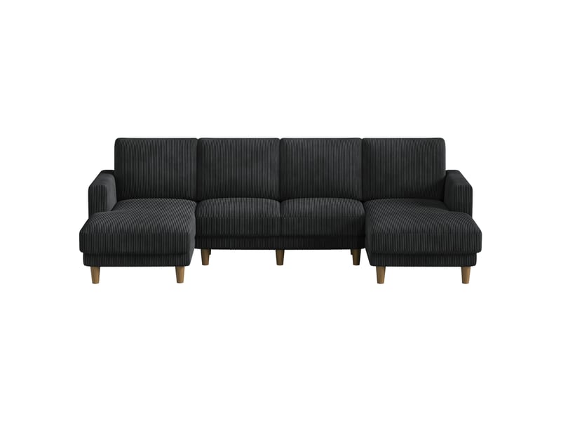  Grand canapé d'angle panoramique - 4 places - méridienne 109cm - en velours côtelé - 269x140x86 - noir 269x140x86cm - Conforama A