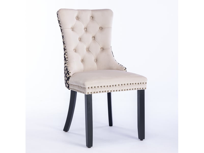  Lot de 2 chaises de salle à manger 65x50x95 cm beige et noir, velours et tissu, dossier capitonné classique  - Conforama A