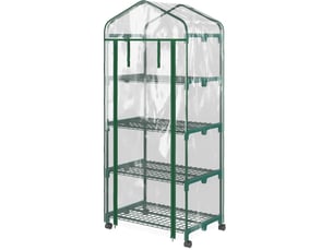 Mini-serre de jardin 69x50x165 cm – transparente – 4 étagères et porte enroulable, film résistant aux uv