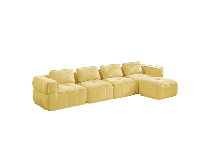  Canapé 4 places - 344x162x67cm - canapé d'angle modulaire en l avec pouf repose-pieds en mousse 32d sans cadre - jaune  - Conforama A