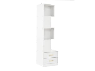 Étagère d'angle 4 niveaux avec éclairage led et 2 tiroirs blanc 45x45x165 cm