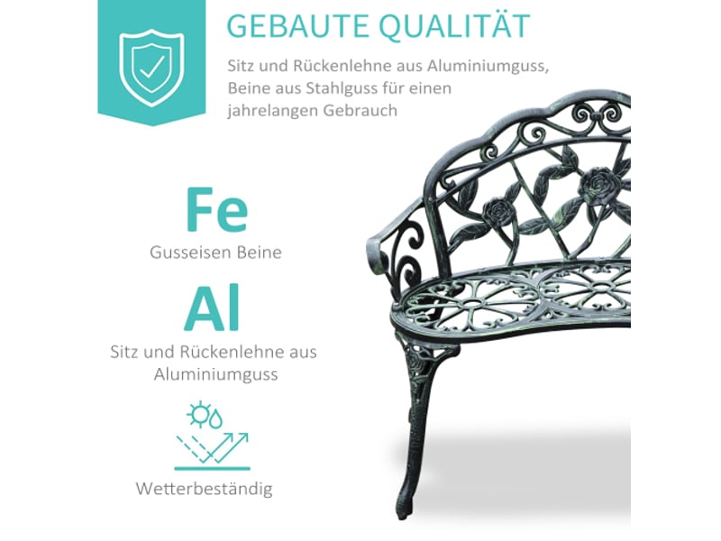  Banc de jardin 2 places en métal, mobilier extérieur, 100x54x78 cm, vert antique  - Conforama D