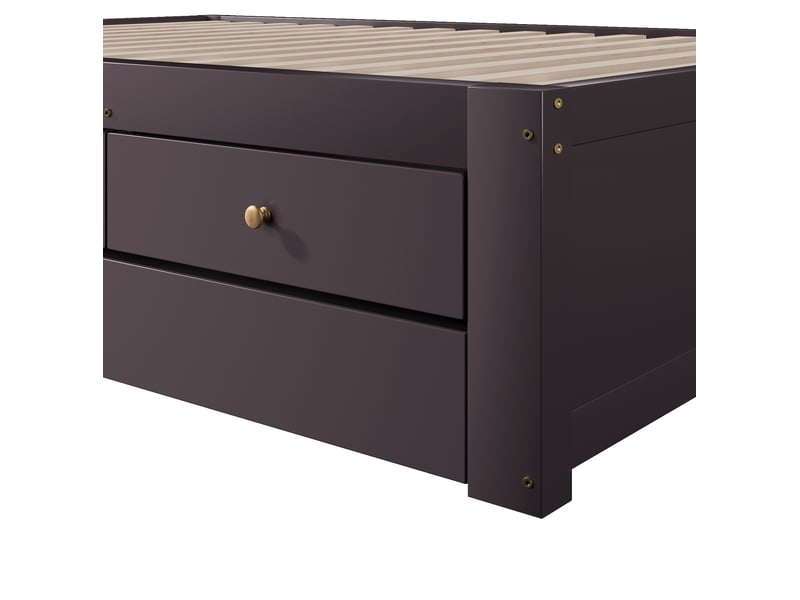  Lit gigogne 90x200 cm avec 3 tiroirs, en mdf et pin, brun café  - Conforama D
