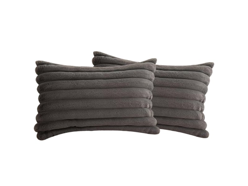 Lot de 2 housses de coussin 30 x 50 cm peluche gris chicfurn - Conforama A