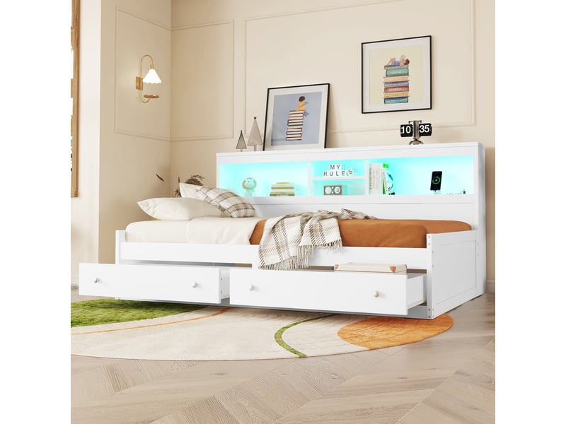  Lit avec canapé convertible en panneaux de particules blanc 90x200 cm  - Conforama E