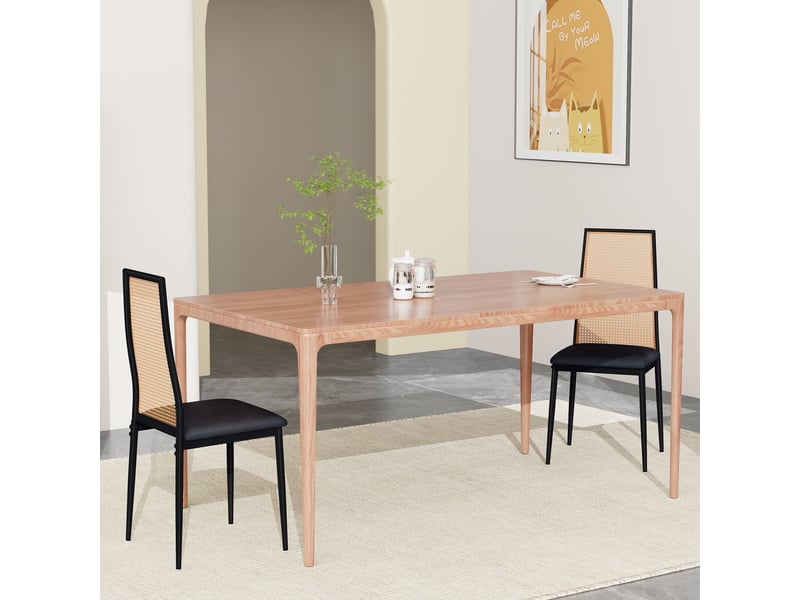 Lot de 2 chaises de salle à manger à dossier haut en rotin – design noir et naturel, assise rembourrée noire, style industriel et champêtre - Conforama E