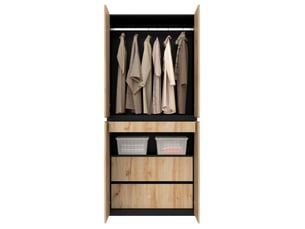 Armoire 4 portes 90x50x200 cm avec penderie et tiroirs coloris bois