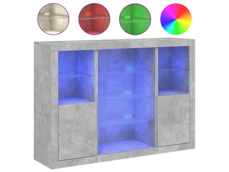  Buffets avec lumières led 3 pcs - bahut - meuble de rangement gris béton bois d'ingénierie  - Conforama A