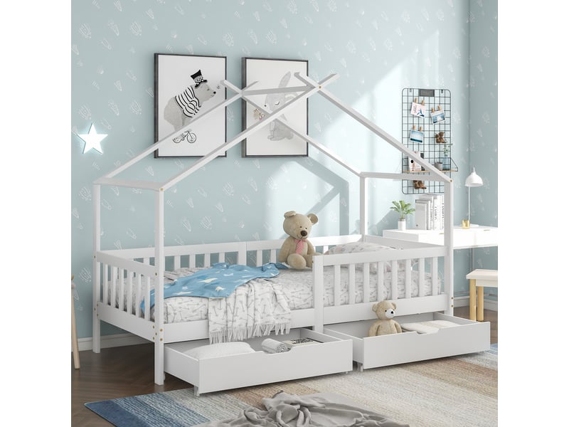  Lit cabane 90x200cm coloris blanc lit enfant blanc - Conforama E