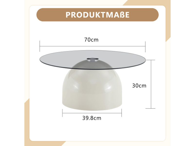  Table basse ronde, en verre trempé et acier au carbone, coloris gris, ø 70 x h 30 cm  - Conforama R