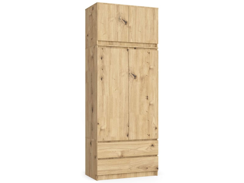  Armoire avec surmeuble akord s90 chêne artisan 90 cm 2 portes 2 tiroirs façade chêne artisan 6 étagères 90x51x234 cm  - Conforama A
