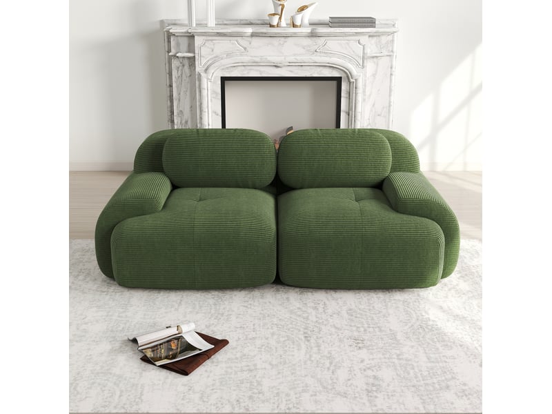  Canapé 2 places modulaire 208x103x75 cm en tissu corduroy vert avec accoudoirs arrondis  - Conforama B