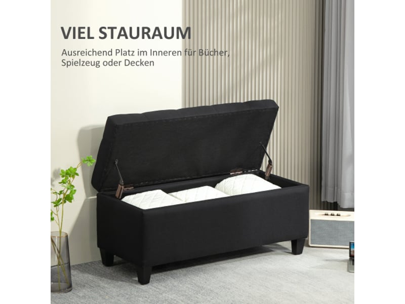  Banquette coffre noire en lin, rangement, polyester, bois d’hévéa, 100 x 40 x 44 cm  - Conforama C