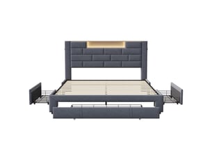 Lit 140x200cm - lit double 160x200cm - lit adulte tête de lit niche avec led et usb type-c et 3 tiroirs de rangement - velours gris