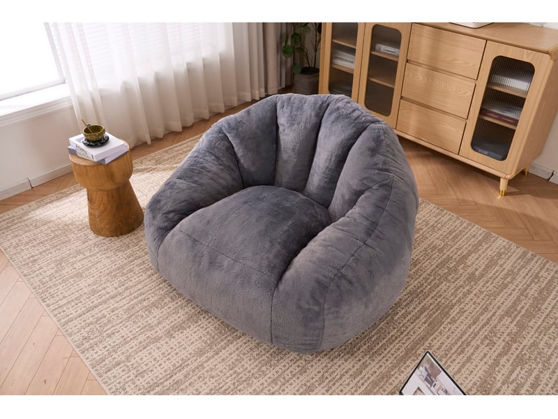 Fauteuil poire adulte 123x111x75 cm, sans montage, grand modèle, remplissage mousse, revêtement polyester, gris clair - Conforama D