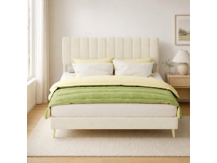 Lit rembourré 160 × 200 cm 2 places avec tête de lit moelleuse, sans matelas, en tissu beige