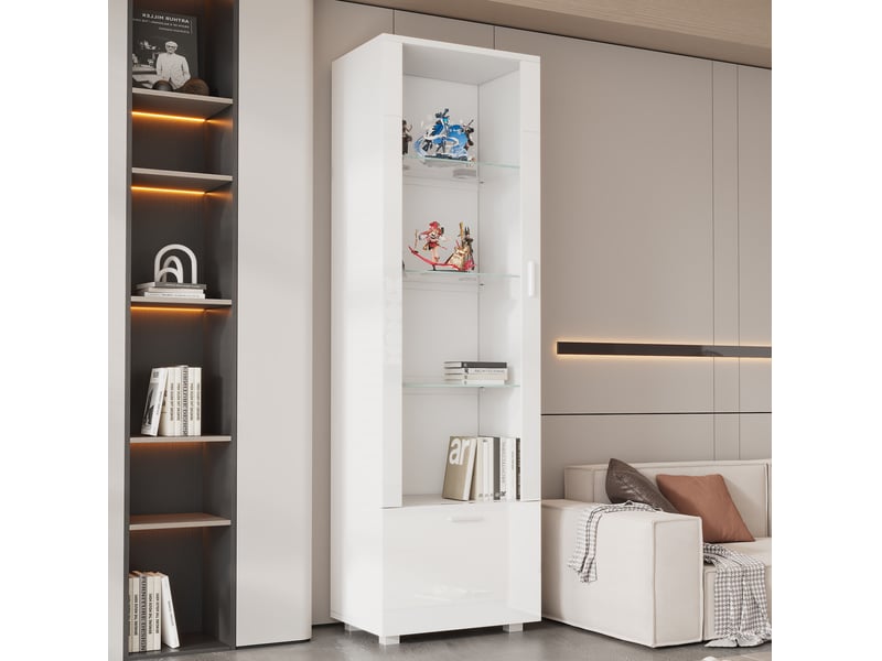  Vitrine haute 50x40x160 cm – blanc – éclairage led, portes acryliques et rangement multifonction  - Conforama B
