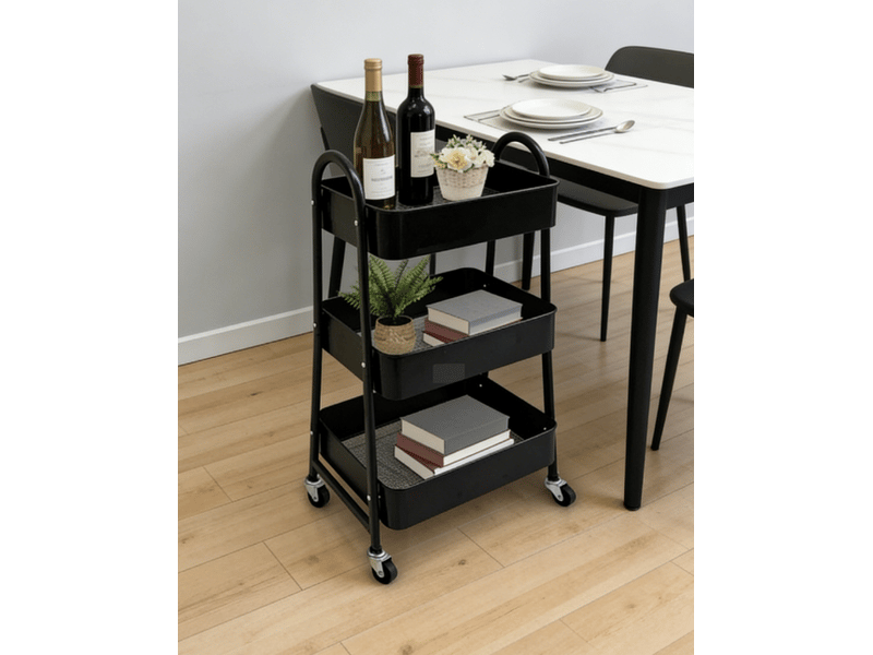  Desserte 3 niveaux 44,5 x 30,5 x 78,5 cm noire en acier carbone, roulettes pivotantes à 360 degrés  - Conforama B
