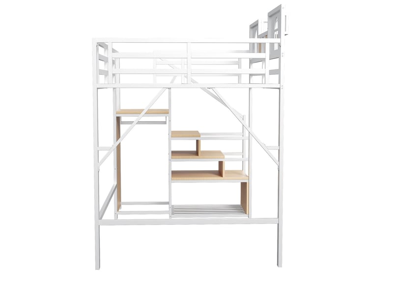  Lit mezzanine 140x200, structure métal robuste lit mezzanine, rangement intégré, échelle sécurisée  - Conforama D