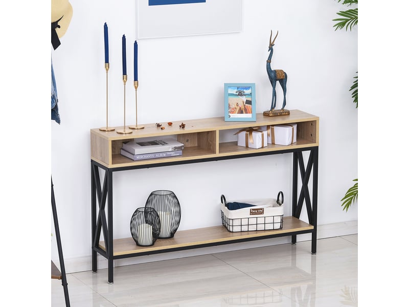  Table console table d'entrée industriel multi-rangements 120 x 23,5 x 75 cm bois chêne  - Conforama D