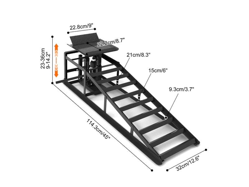 Lot de 2 rampes de levage hydrauliques noires en acier, 114,3 cm, capacité 5060 kg, hauteur 23 à 36 cm - Conforama C