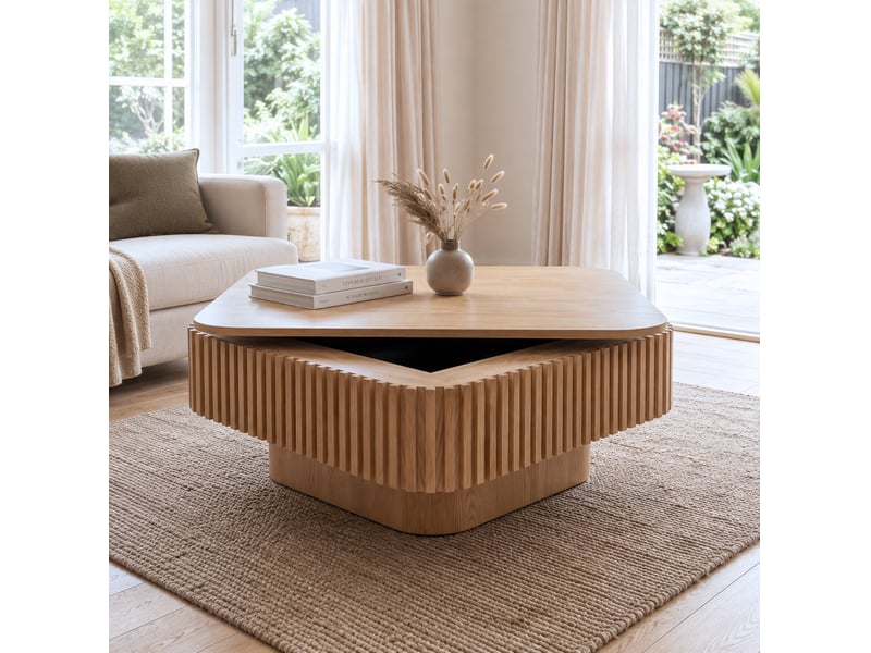  Table basse carrée 75x75x35 cm avec rangement caché coloris bois naturel  - Conforama D