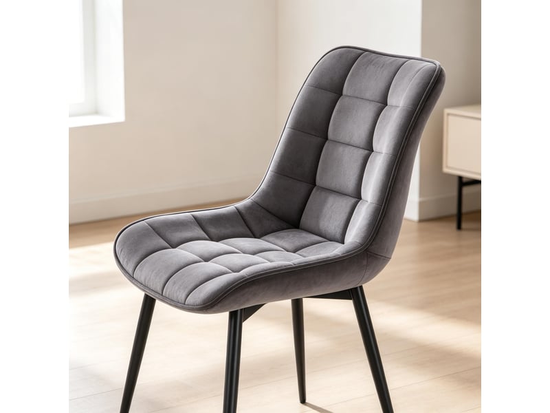  Chaise de salle à manger 2 pièces en velours avec dossier ergonomique et pieds métalliques gris foncé  - Conforama E