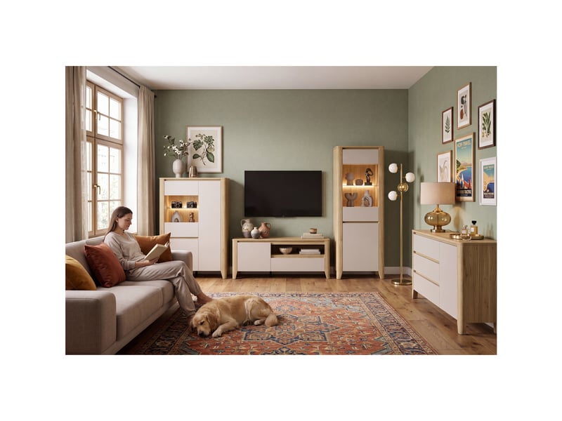  Meuble tv 1 porte 1 tiroir coloris chêne mauvellacachemire - longueur 161 x profondeur 42,5 x hauteur 64,5 cm  - Conforama E