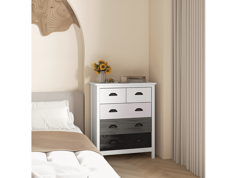 Commode 5 tiroirs et dispositif anti-basculement, blanc  - Conforama D