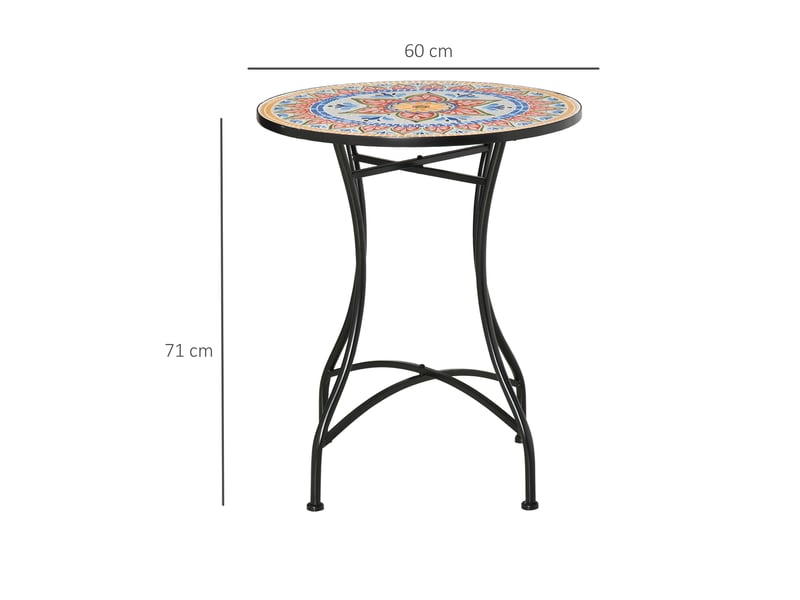  Table jardin ø60 cm, balcon métal intempéries, repas extérieur, camping, ronde, rougebleublanc.  - Conforama E