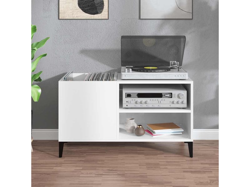  Armoire à disques, armoire de rangement blanc brillant 84,5x38x48cm bois d'ingénierie  - Conforama C