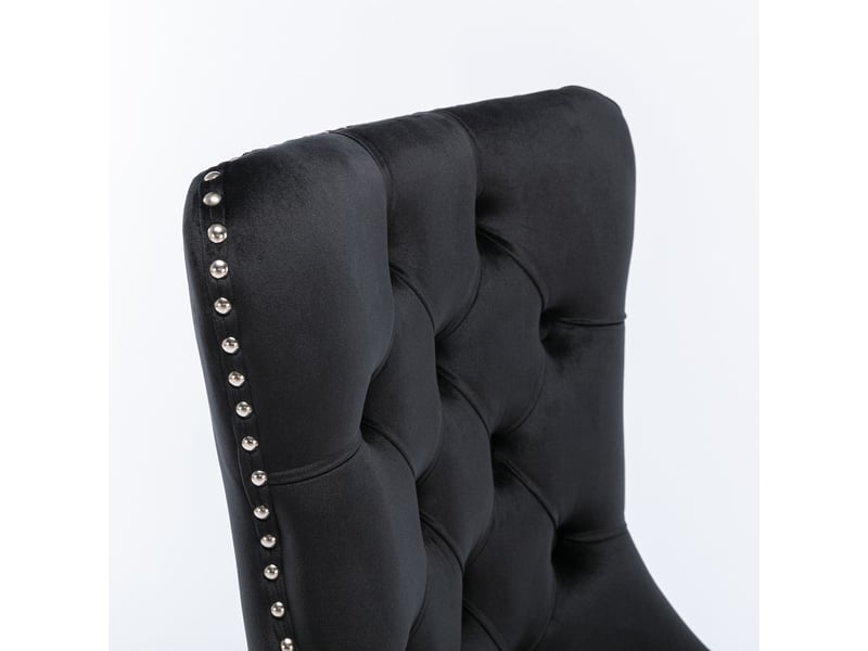  Lot de 2 chaises salle à manger velours noir, pieds en bois massif, clous décoratifs - design contemporain  - Conforama E