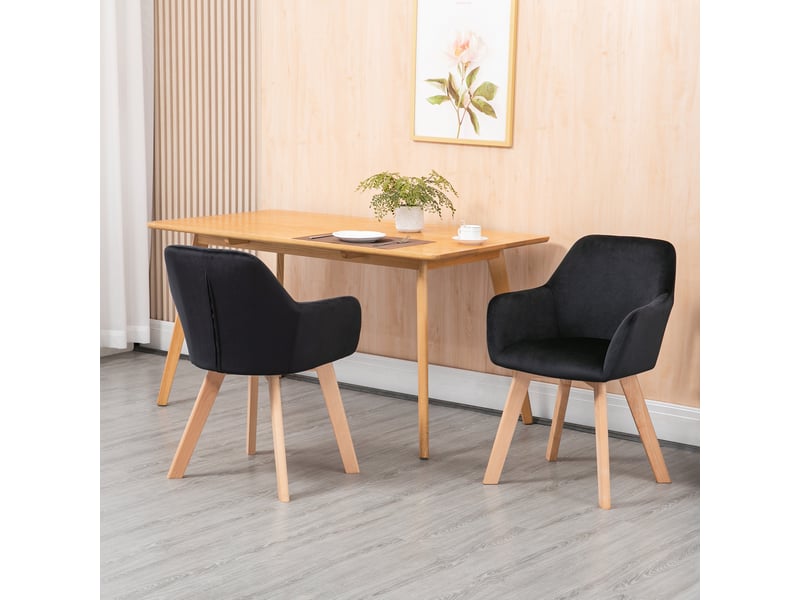  Lot de 2 chaises de cuisine 54x57x80 cm en polyester et bois noir, avec accoudoirs allongés et dossier confortable  - Conforama B