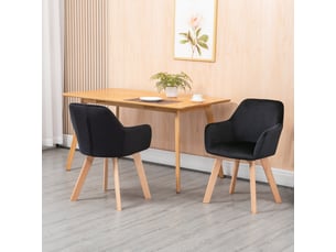 Lot de 2 chaises de cuisine 54x57x80 cm en polyester et bois noir, avec accoudoirs allongés et dossier confortable