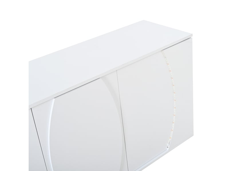  Buffet 150x40x70 cm avec 3 portes éclairage led, sideboard moderne haute brillance avec grand rangement pour salon salle à manger, bois, blanc Seren Glow - Conforama E