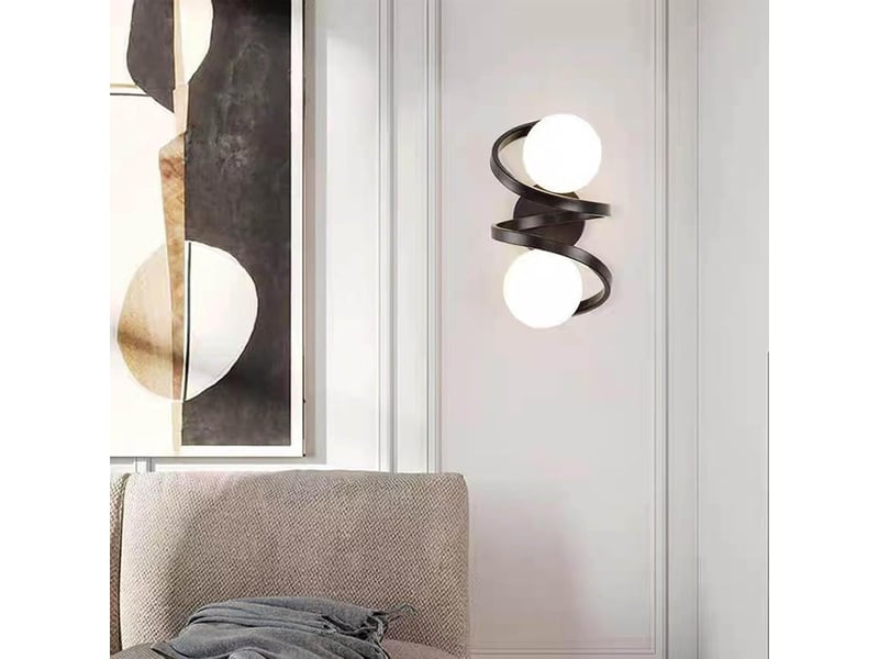  Applique murale moderne dorée à spirale, éclairage led avec 2 globes en verre noir  - Conforama D