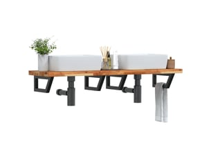 Étagère de vasque murale acier et bois massif d'acacia shl5375